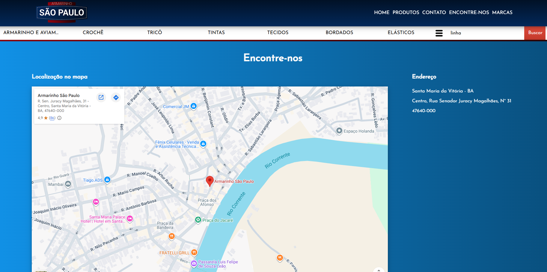 Tela publica com mapa e localizacao da loja