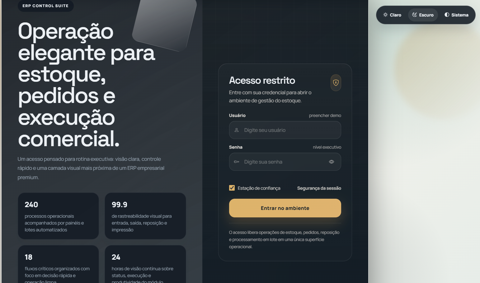 Tela de autenticacao do sistema de estoque do Armarinho Sao Paulo