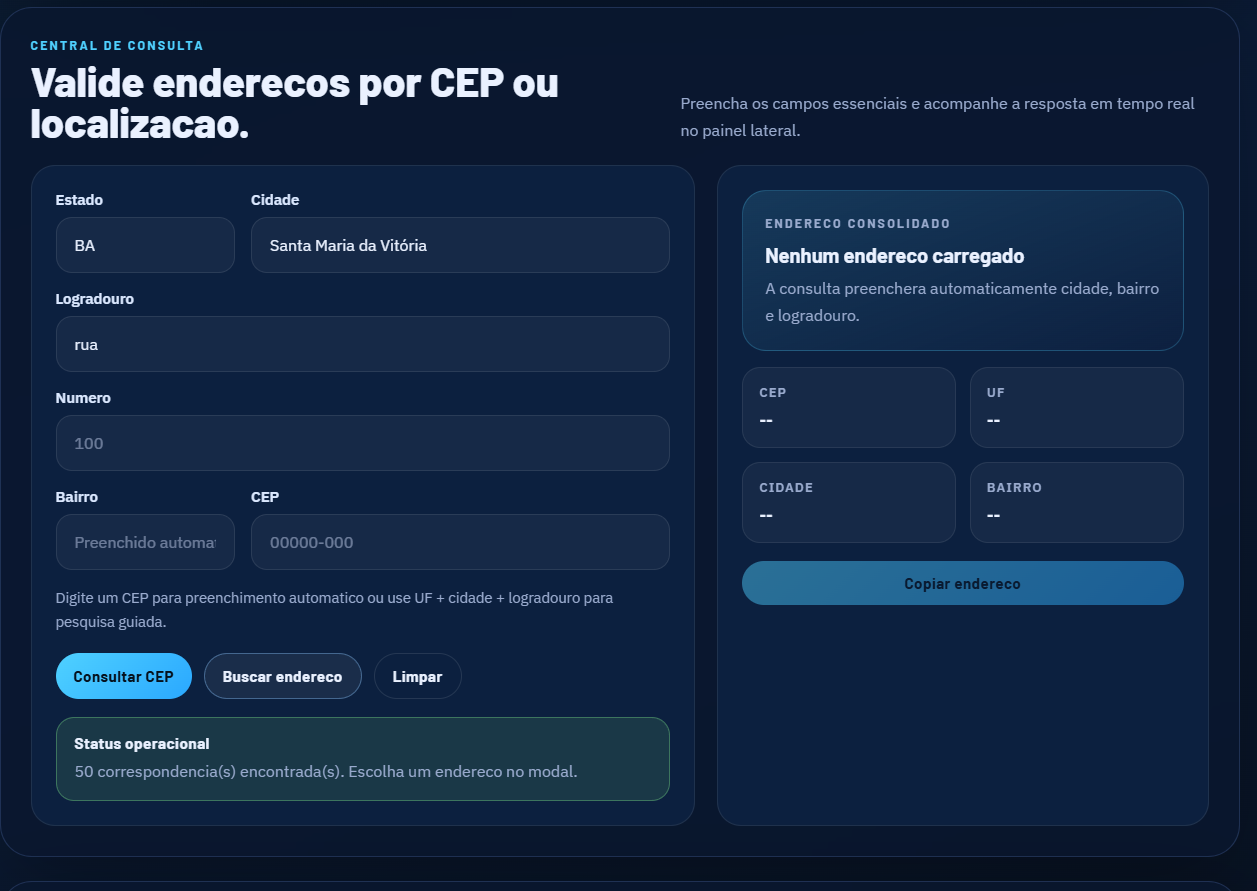 Tela de validacao de endereco do projeto Atlas Postal