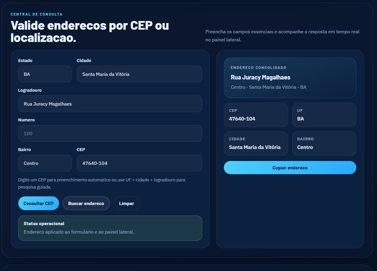 Tela com endereco carregado do projeto Atlas Postal