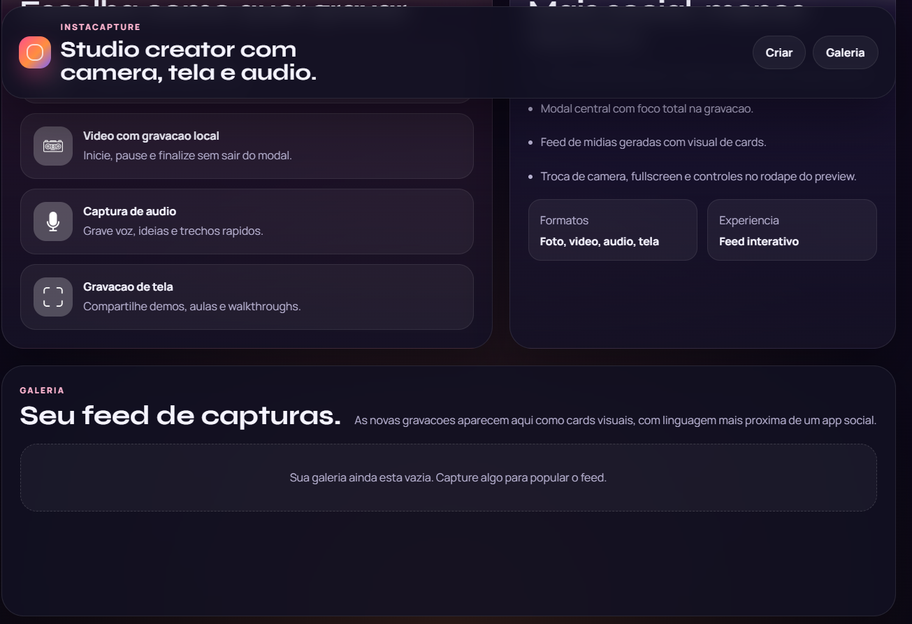 Tela de feed do projeto InstaCapture Studio